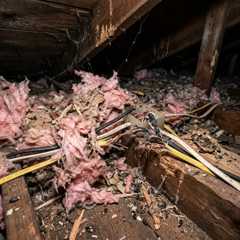 Contaminated ceiling insulation being assessed in a Ocean Grove roof space
