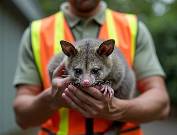 Animal handler safely recovering a deceased possum in Ocean Grove